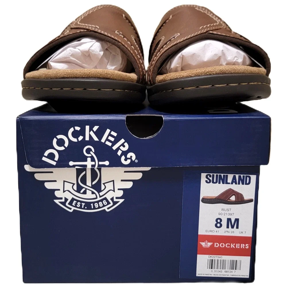 Dockers Men Sunland Casual Slide Sandals Size US 8M Rust Brown Faux Leather